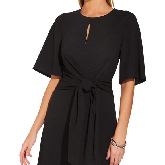 Boston Proper TIE FRONT CREPE DRESS Black 8 - Picture 2 of 2